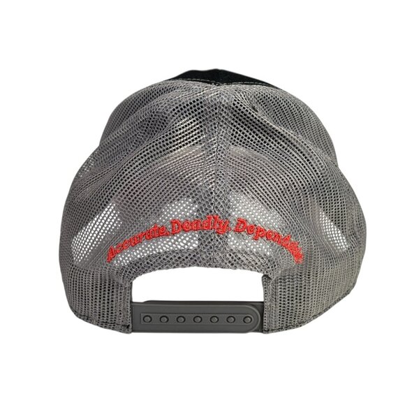 Hornady Hat Mesh Snapback Trucker Baseball Cap Adjustable Black Gray Red Patch - Picture 6 of 11